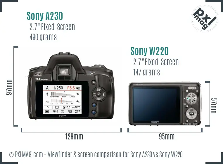Sony A230 vs Sony W220 Screen and Viewfinder comparison