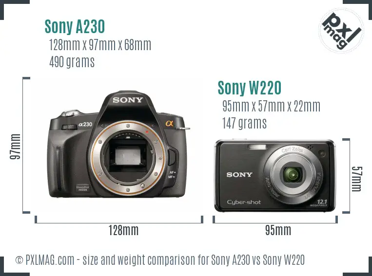 Sony A230 vs Sony W220 size comparison