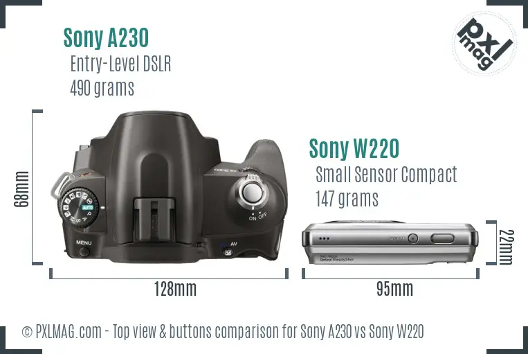 Sony A230 vs Sony W220 top view buttons comparison