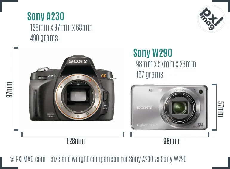 Sony A230 vs Sony W290 size comparison