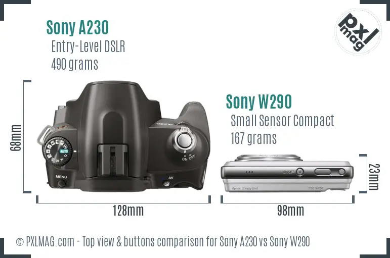 Sony A230 vs Sony W290 top view buttons comparison