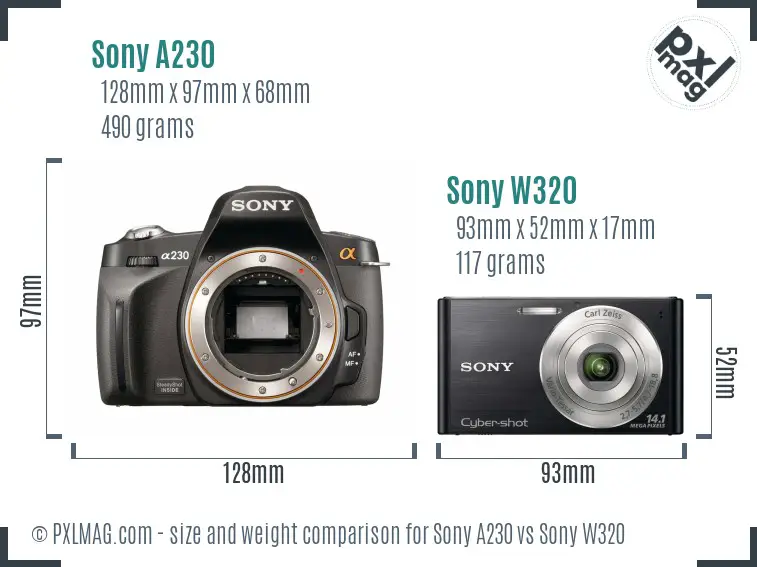 Sony A230 vs Sony W320 size comparison