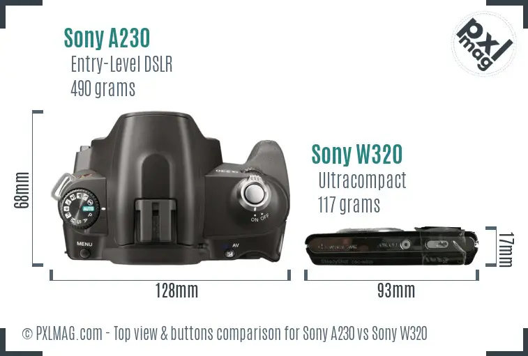 Sony A230 vs Sony W320 top view buttons comparison