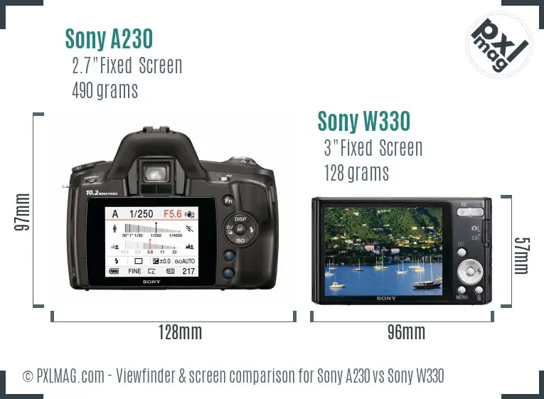 Sony A230 vs Sony W330 Screen and Viewfinder comparison