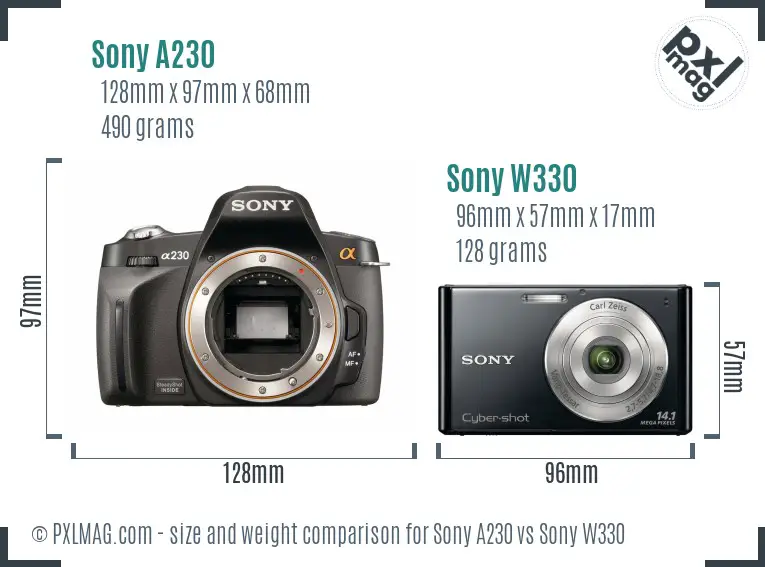 Sony A230 vs Sony W330 size comparison