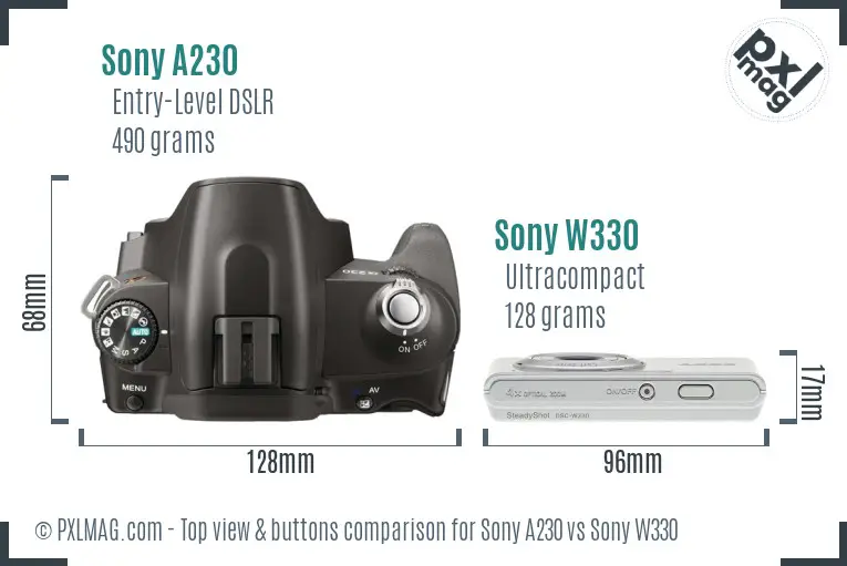 Sony A230 vs Sony W330 top view buttons comparison