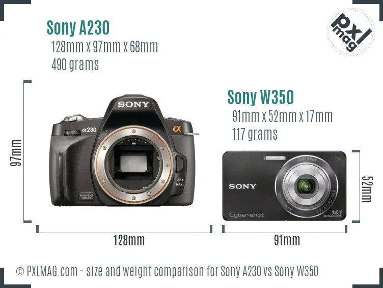 Sony A230 vs Sony W350 size comparison