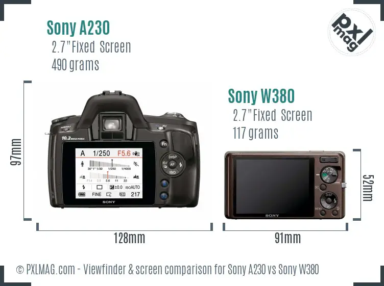 Sony A230 vs Sony W380 Screen and Viewfinder comparison