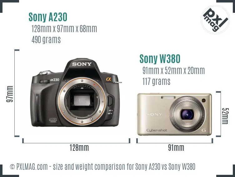Sony A230 vs Sony W380 size comparison