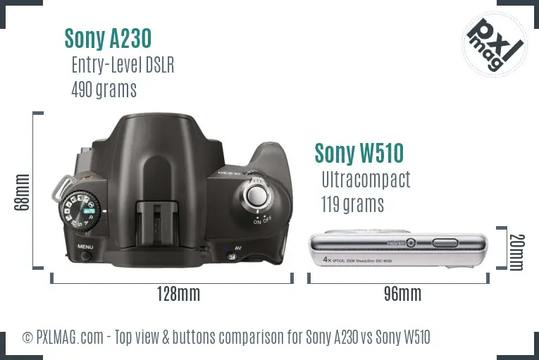 Sony A230 vs Sony W510 top view buttons comparison