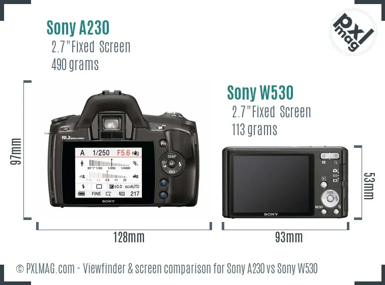Sony A230 vs Sony W530 Screen and Viewfinder comparison