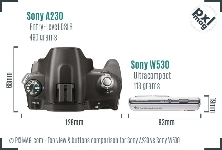 Sony A230 vs Sony W530 top view buttons comparison