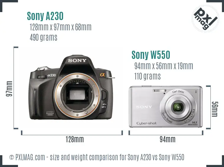 Sony A230 vs Sony W550 size comparison