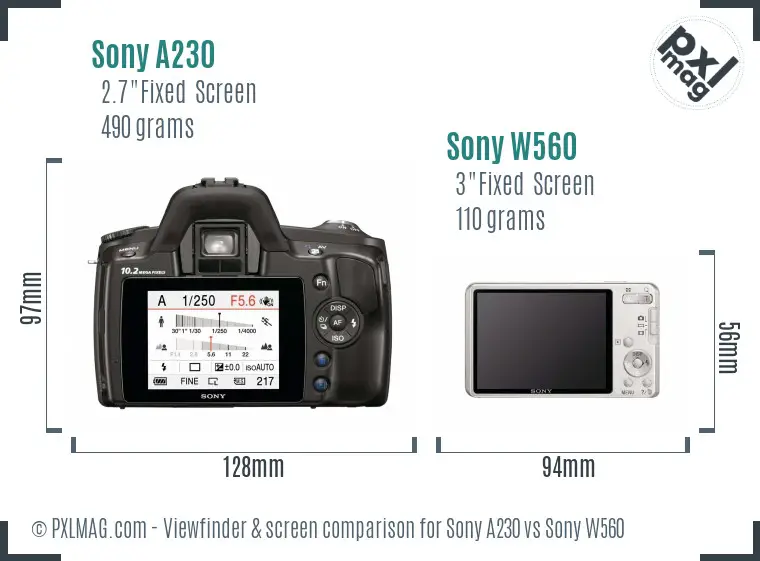 Sony A230 vs Sony W560 Screen and Viewfinder comparison