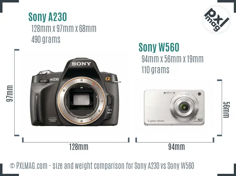 Sony A230 vs Sony W560 size comparison