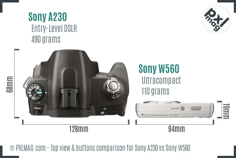 Sony A230 vs Sony W560 top view buttons comparison