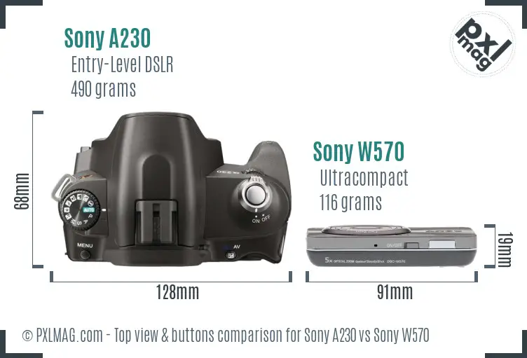 Sony A230 vs Sony W570 top view buttons comparison