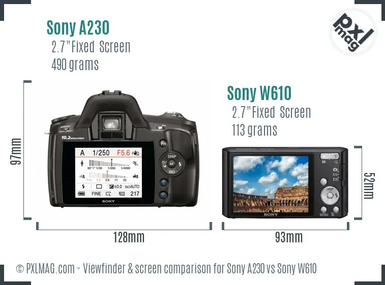 Sony A230 vs Sony W610 Screen and Viewfinder comparison