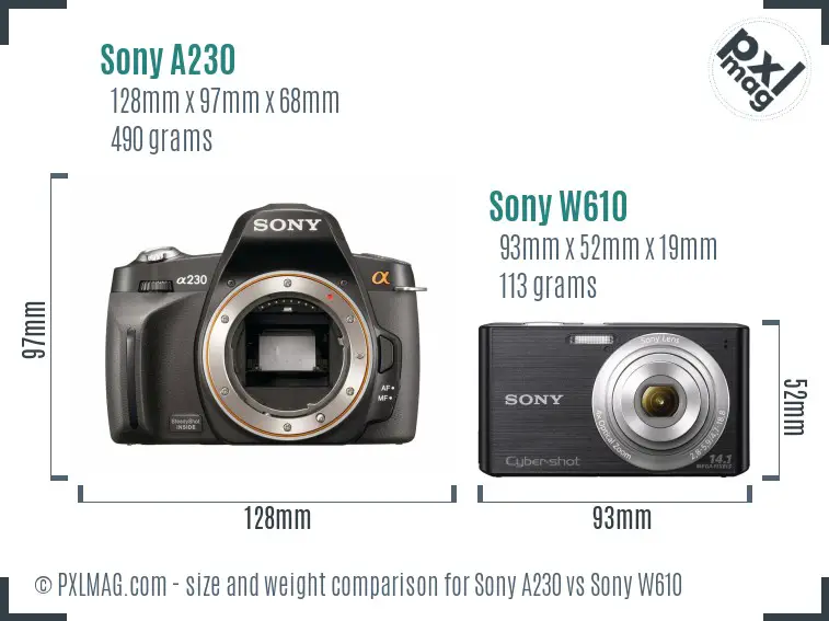 Sony A230 vs Sony W610 size comparison
