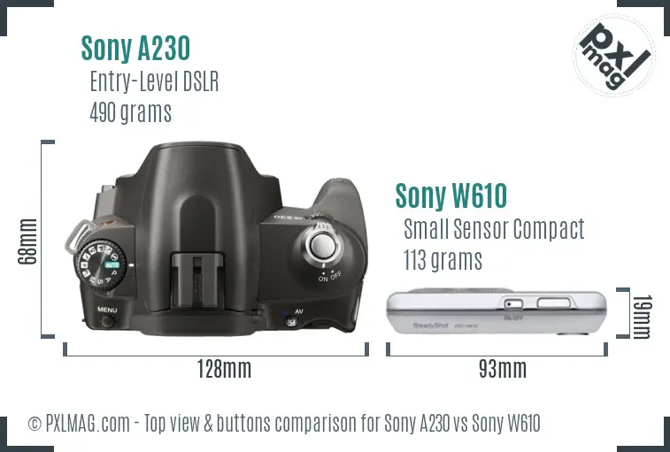 Sony A230 vs Sony W610 top view buttons comparison