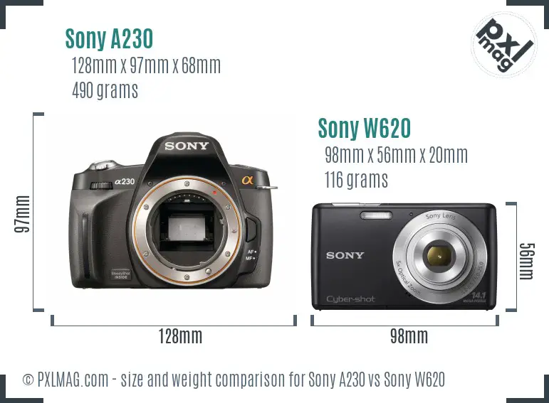 Sony A230 vs Sony W620 size comparison
