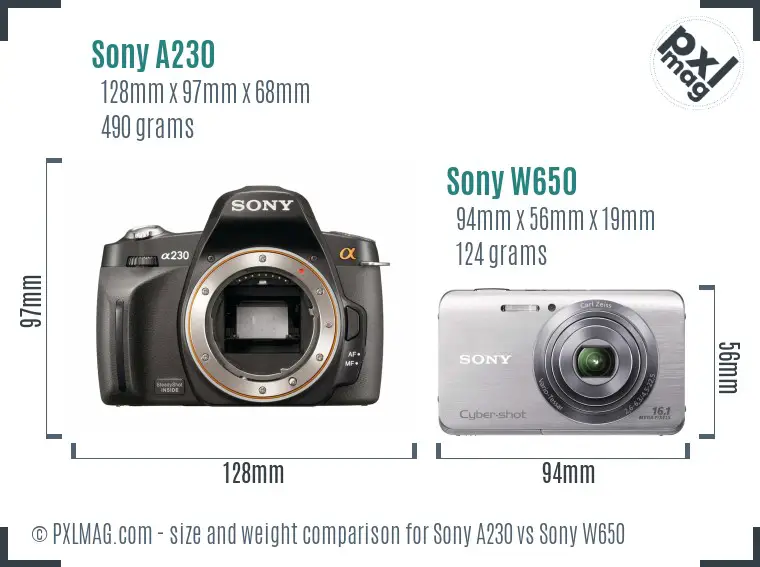 Sony A230 vs Sony W650 size comparison
