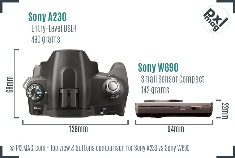 Sony A230 vs Sony W690 top view buttons comparison