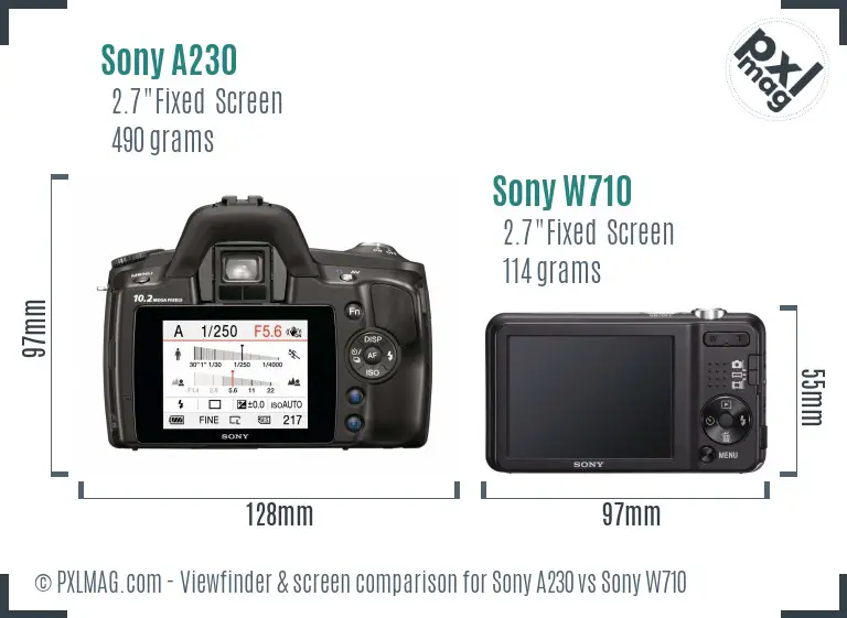 Sony A230 vs Sony W710 Screen and Viewfinder comparison