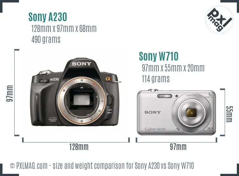 Sony A230 vs Sony W710 size comparison