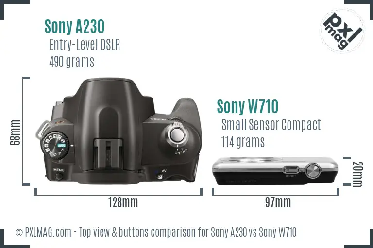 Sony A230 vs Sony W710 top view buttons comparison
