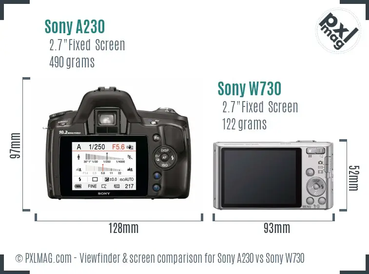 Sony A230 vs Sony W730 Screen and Viewfinder comparison