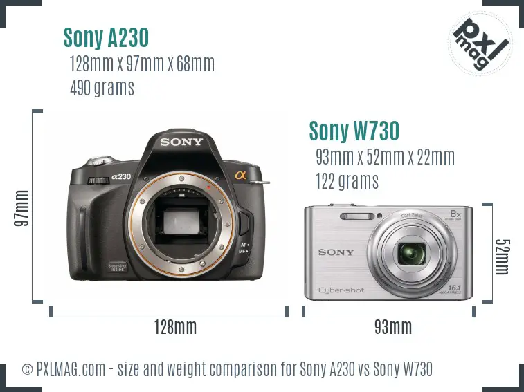 Sony A230 vs Sony W730 size comparison