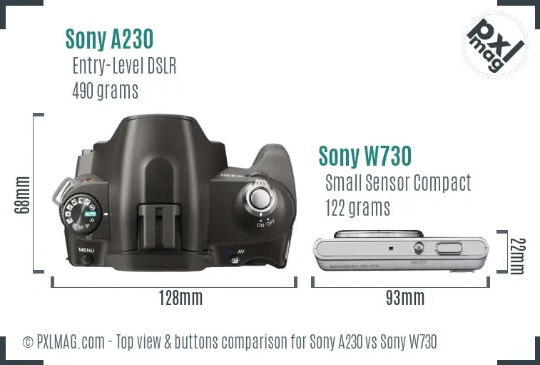 Sony A230 vs Sony W730 top view buttons comparison