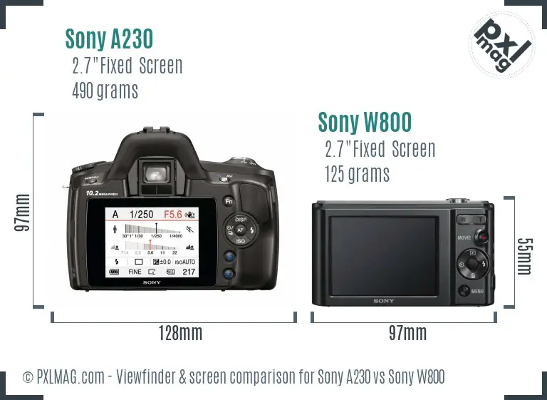 Sony A230 vs Sony W800 Screen and Viewfinder comparison