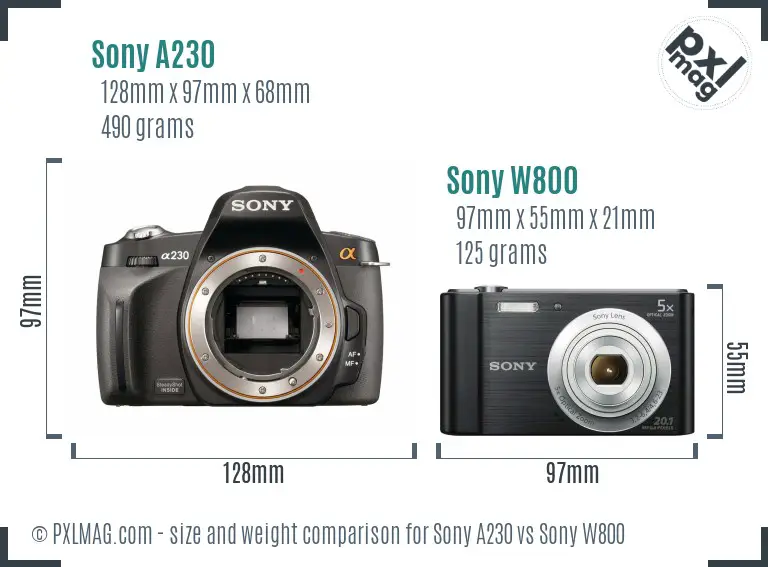 Sony A230 vs Sony W800 size comparison