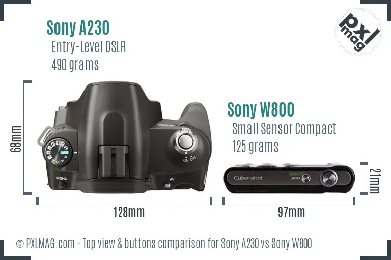 Sony A230 vs Sony W800 top view buttons comparison