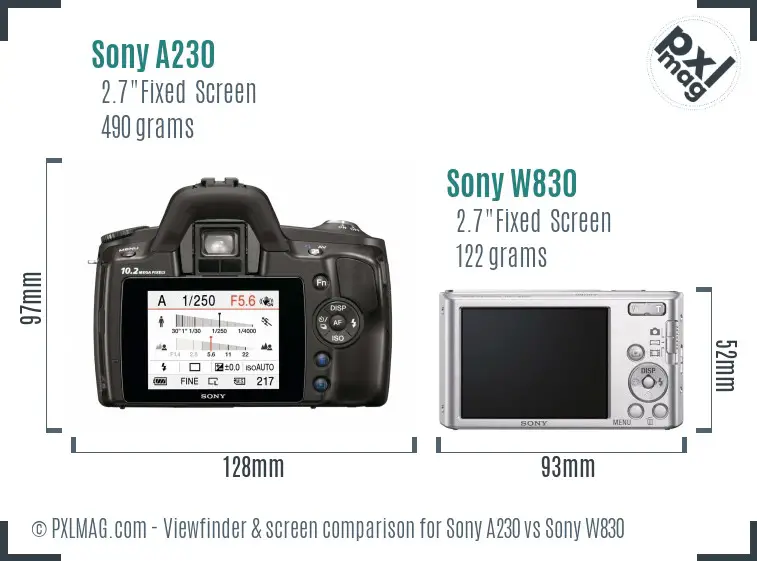 Sony A230 vs Sony W830 Screen and Viewfinder comparison