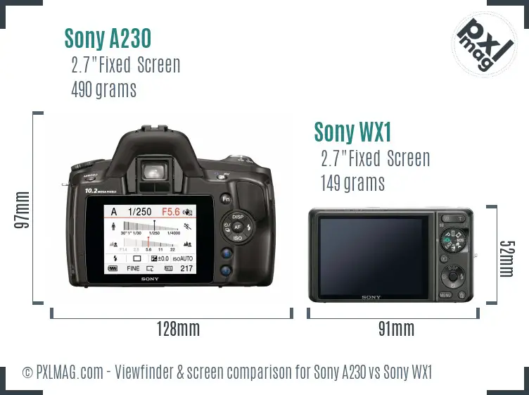 Sony A230 vs Sony WX1 Screen and Viewfinder comparison