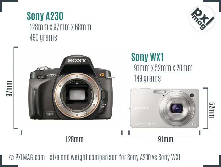 Sony A230 vs Sony WX1 size comparison