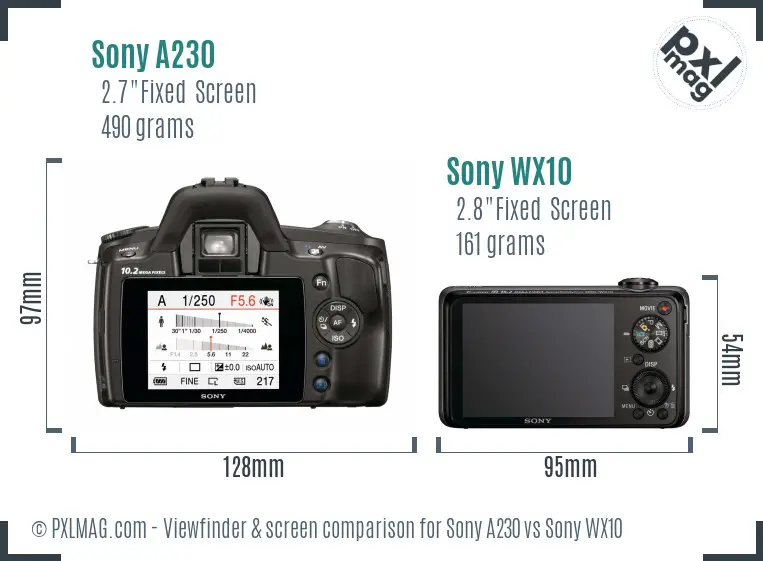 Sony A230 vs Sony WX10 Screen and Viewfinder comparison