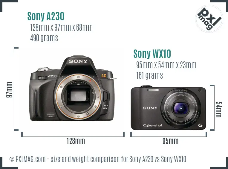 Sony A230 vs Sony WX10 size comparison