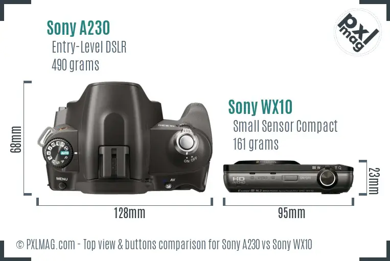 Sony A230 vs Sony WX10 top view buttons comparison