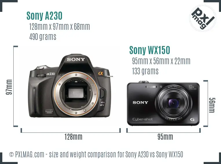 Sony A230 vs Sony WX150 size comparison