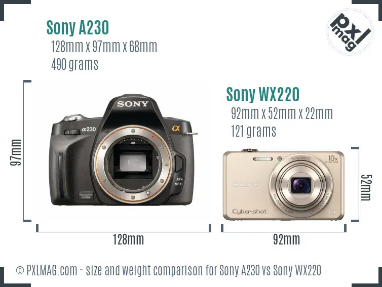 Sony A230 vs Sony WX220 size comparison