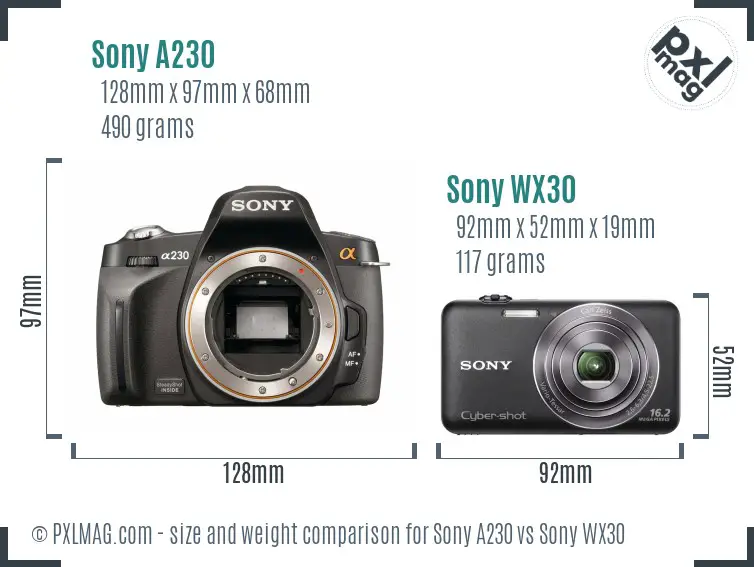 Sony A230 vs Sony WX30 size comparison