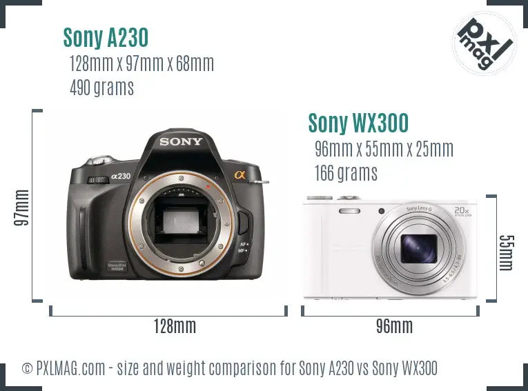 Sony A230 vs Sony WX300 size comparison
