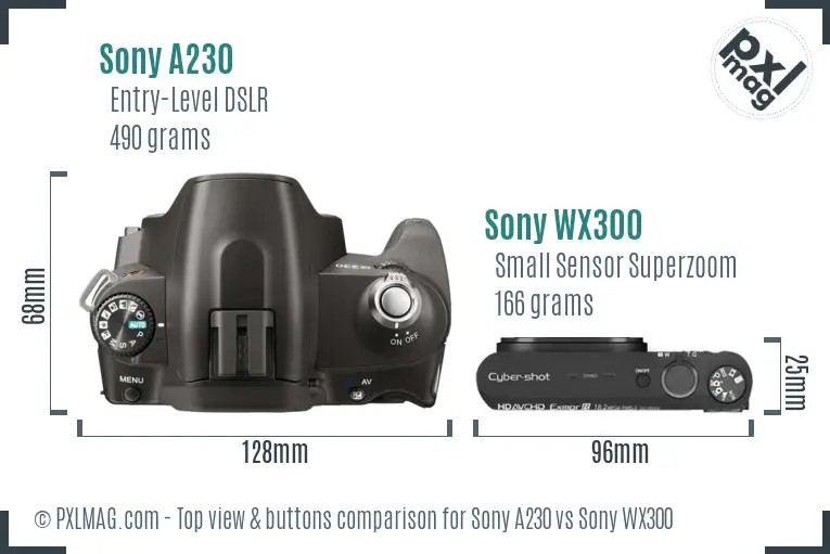 Sony A230 vs Sony WX300 top view buttons comparison