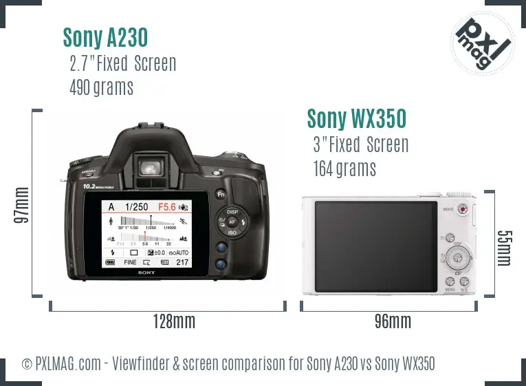 Sony A230 vs Sony WX350 Screen and Viewfinder comparison