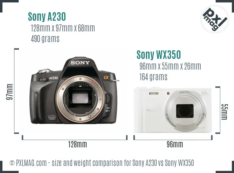 Sony A230 vs Sony WX350 size comparison