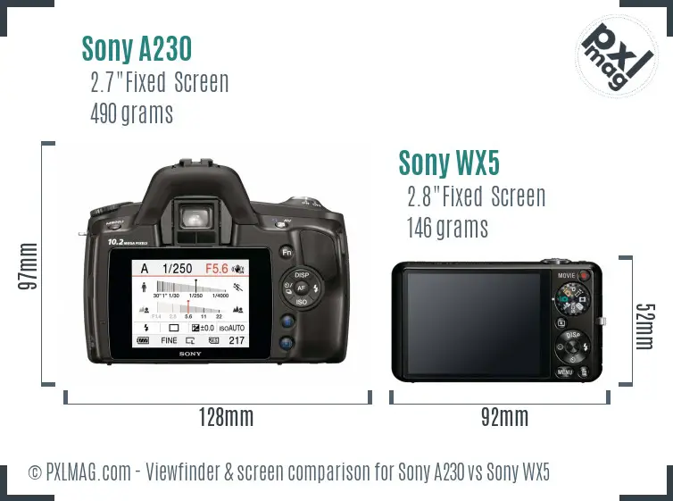 Sony A230 vs Sony WX5 Screen and Viewfinder comparison
